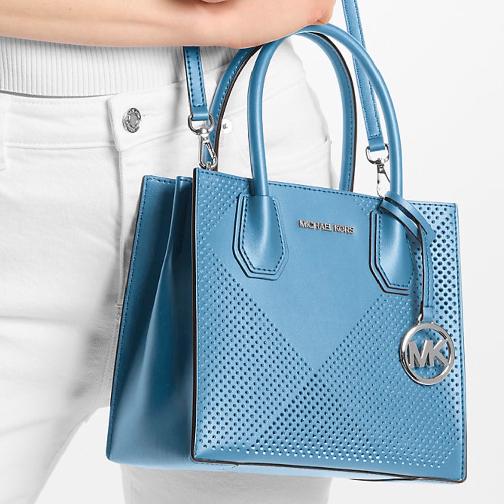 Michael Kors Mercer Medium Perforated Crossbody Satchel Bag
South Pacific 
NWT